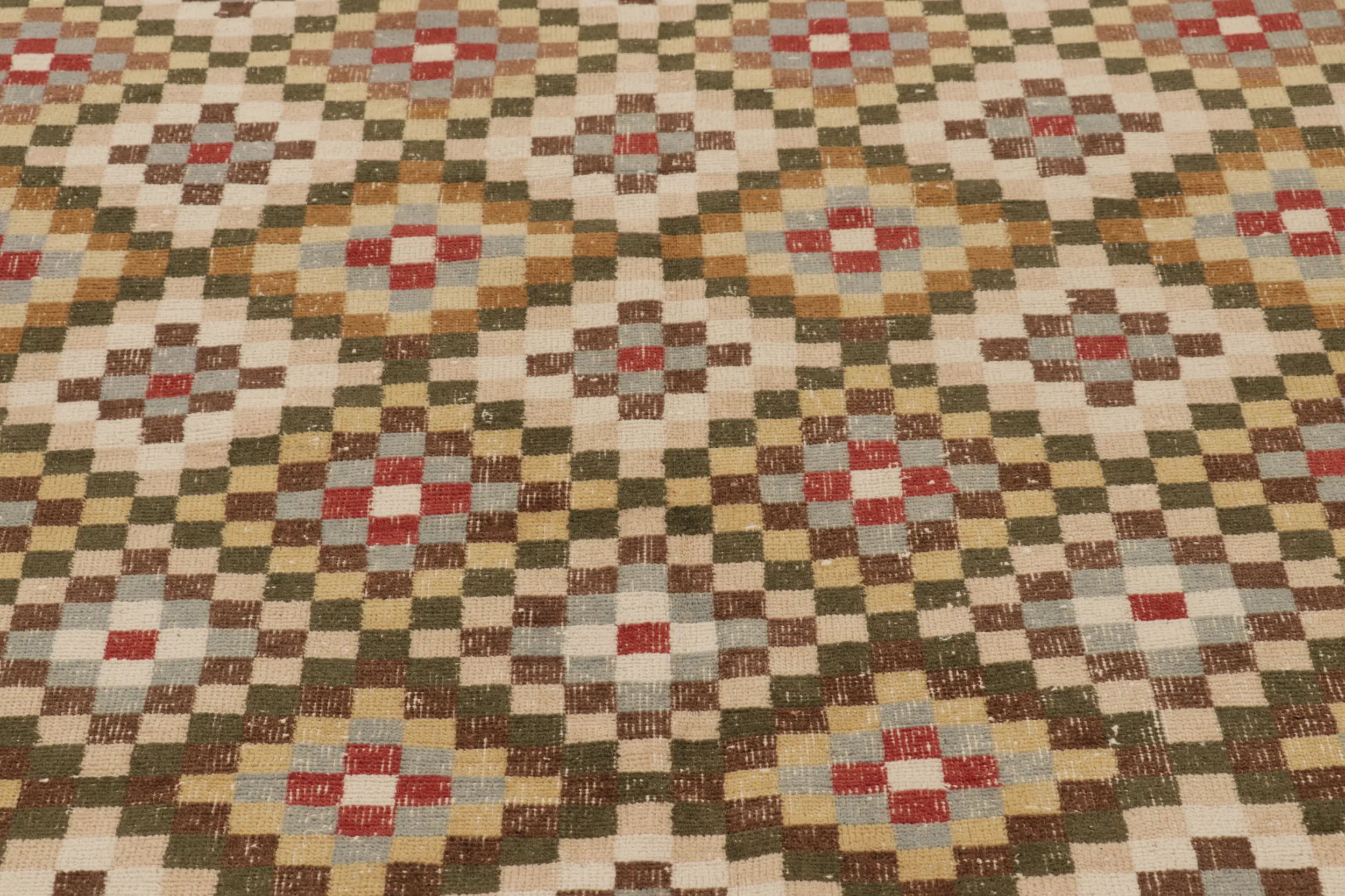 Vintage Turkish Distressed Geometric Rug