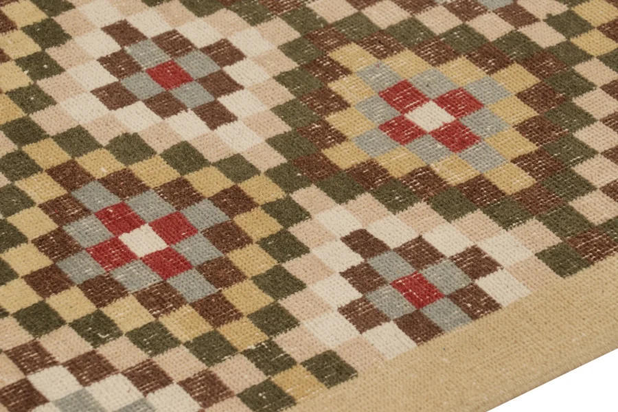 Vintage Turkish Distressed Geometric Rug
