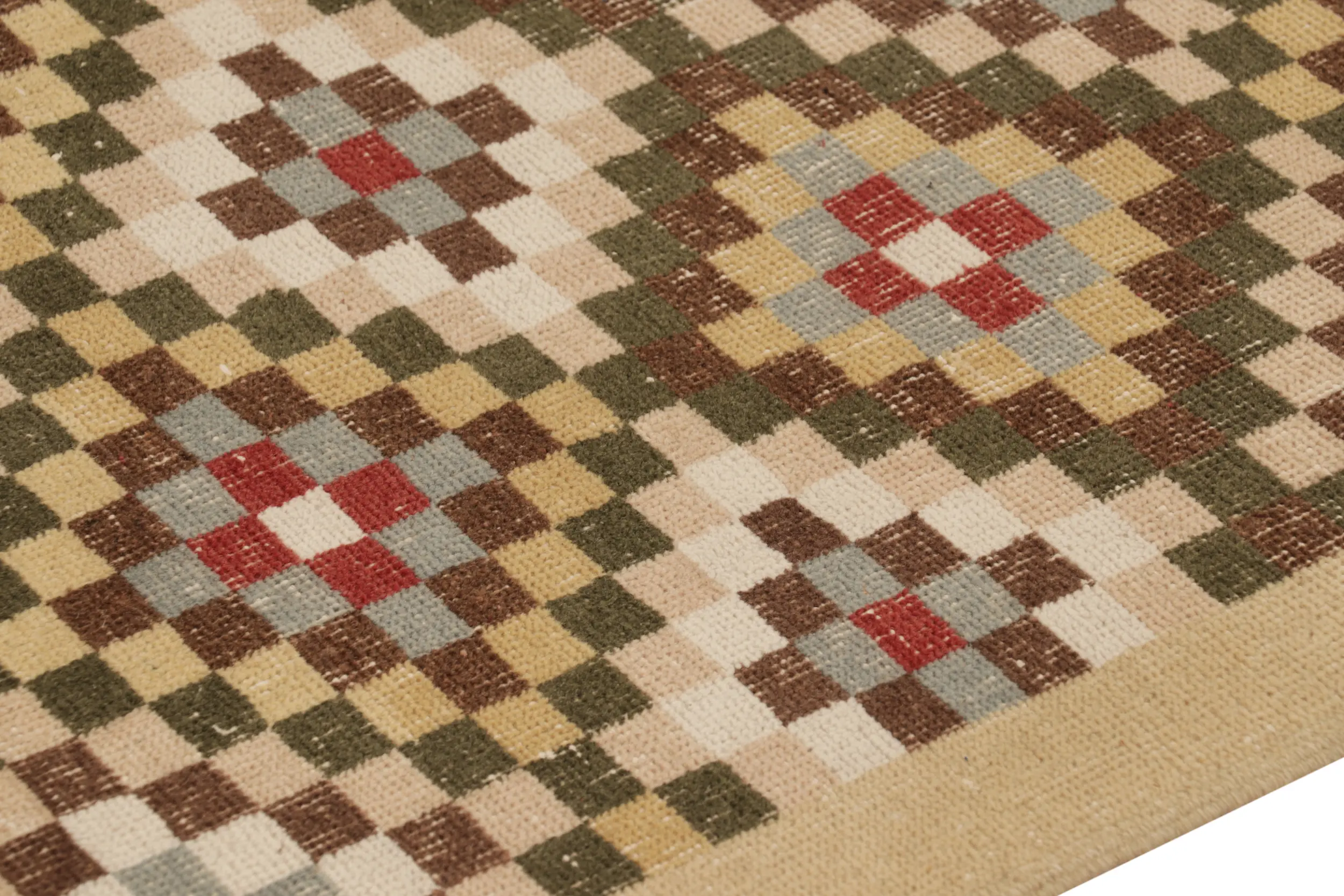 Vintage Turkish Distressed Geometric Rug