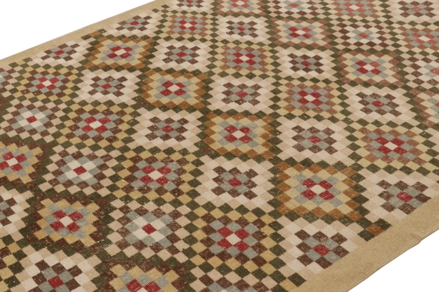 Vintage Turkish Distressed Geometric Rug
