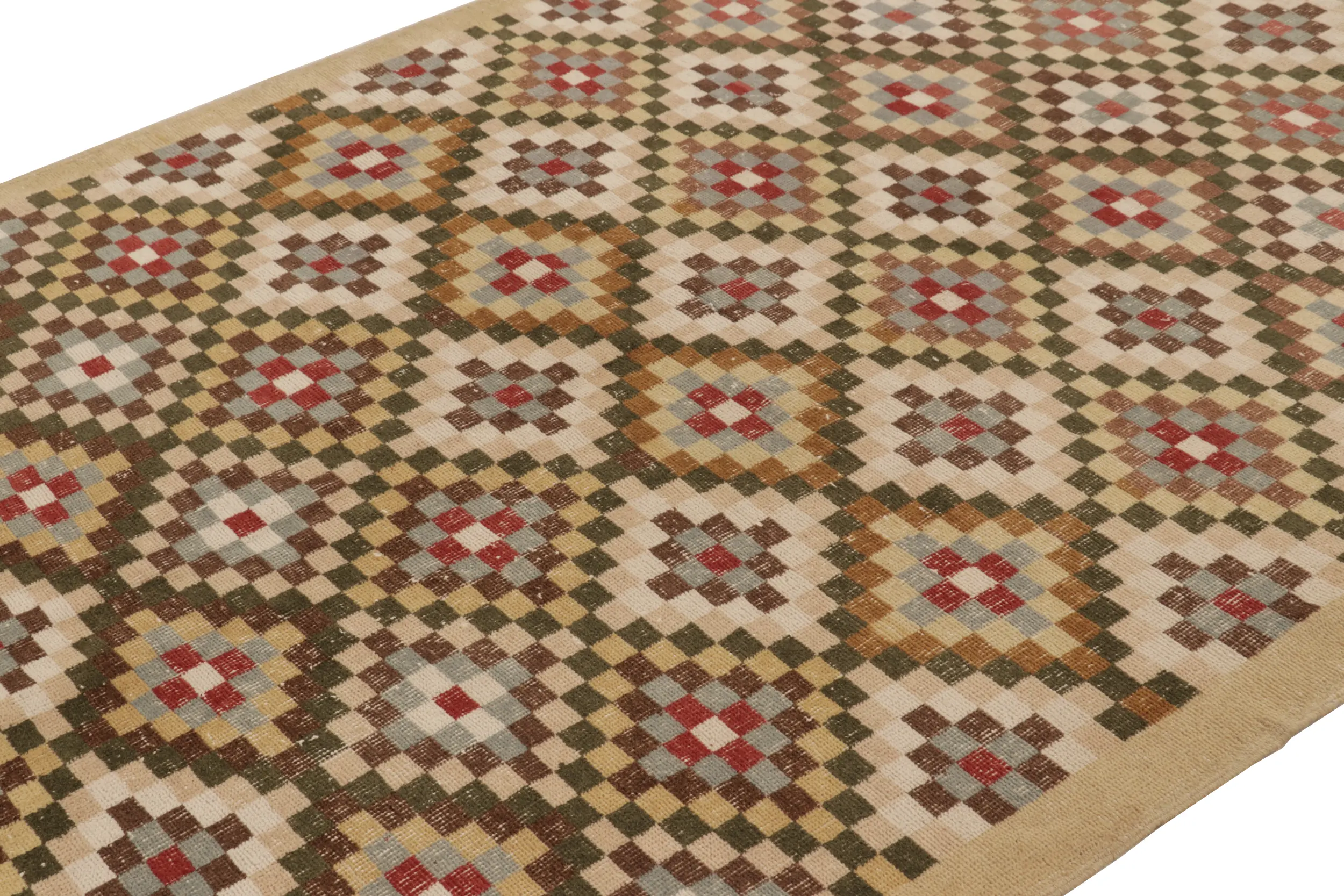Vintage Turkish Distressed Geometric Rug
