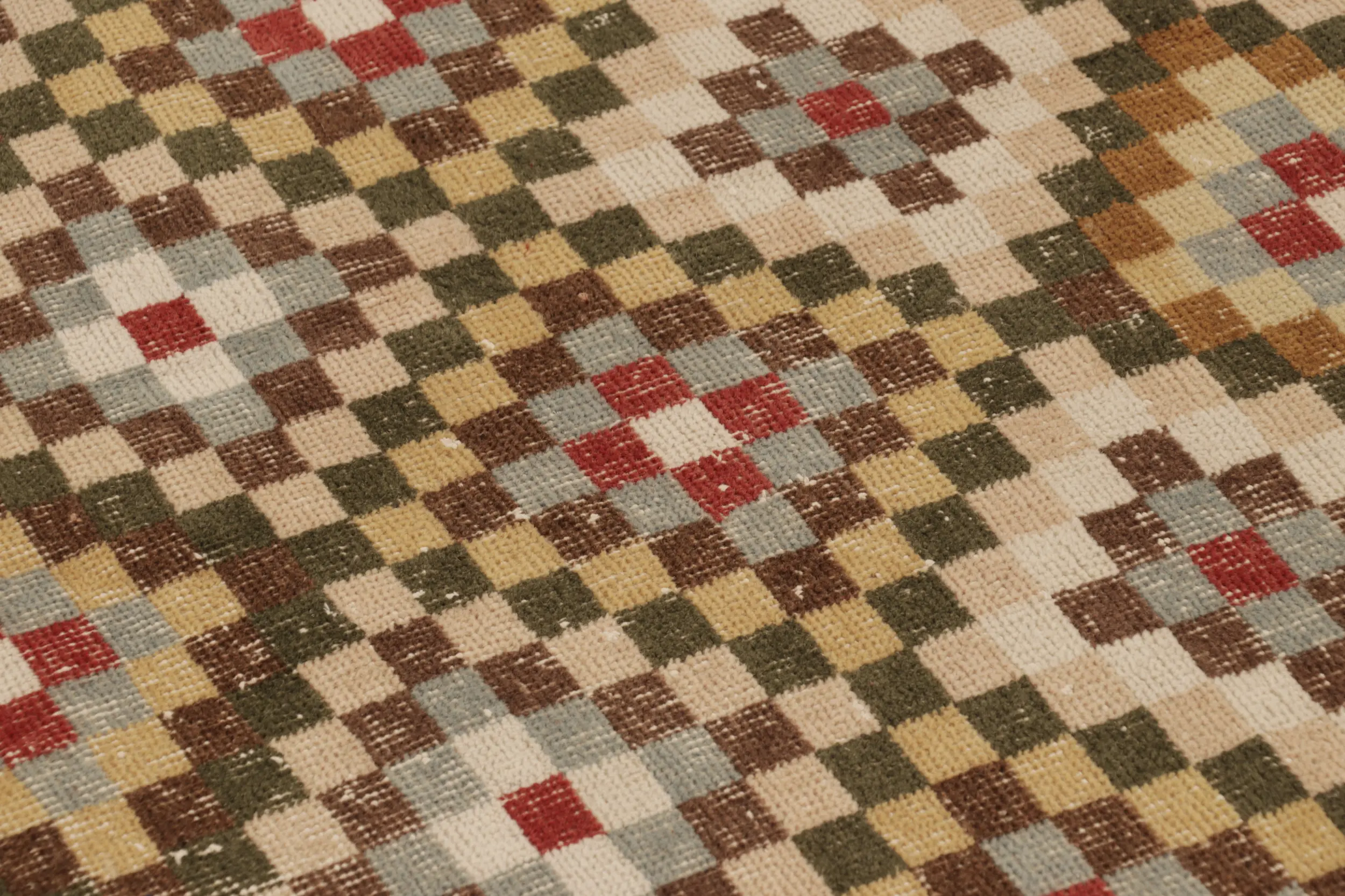 Vintage Turkish Distressed Geometric Rug