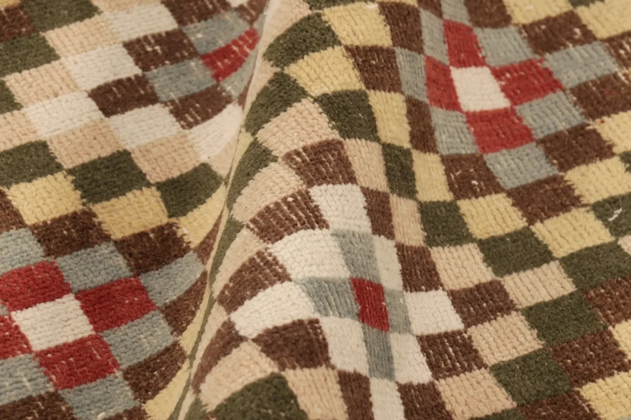 Vintage Turkish Distressed Geometric Rug