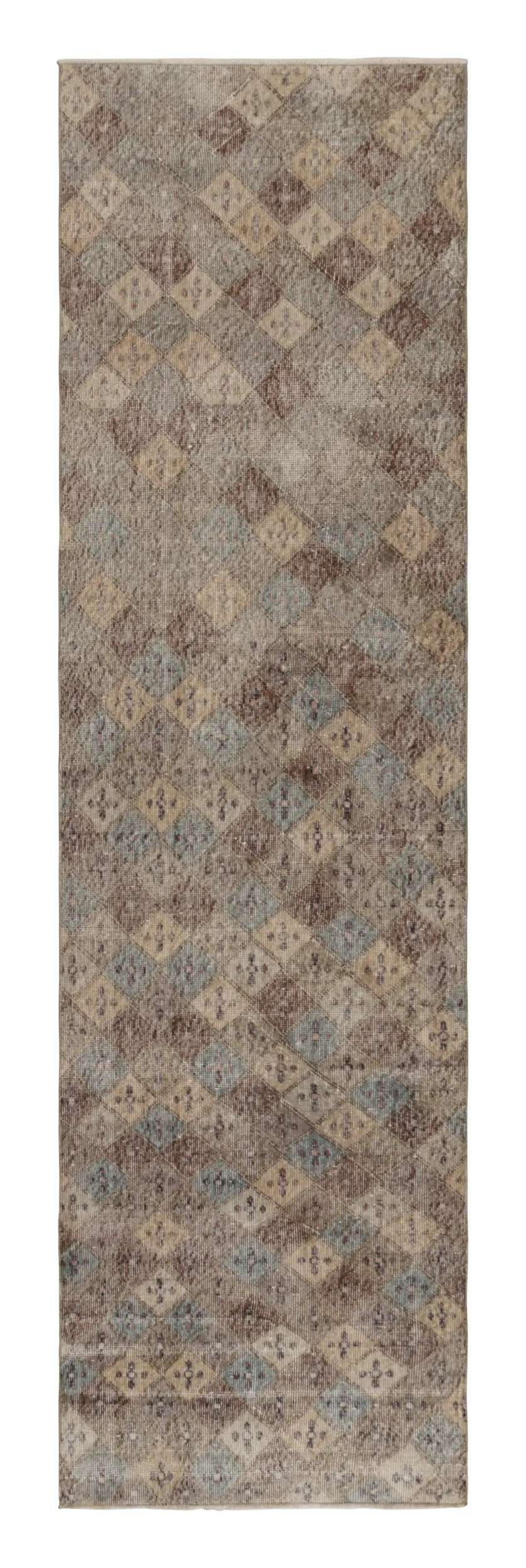 Vintage Turkish Distressed Geometric Runner Rug