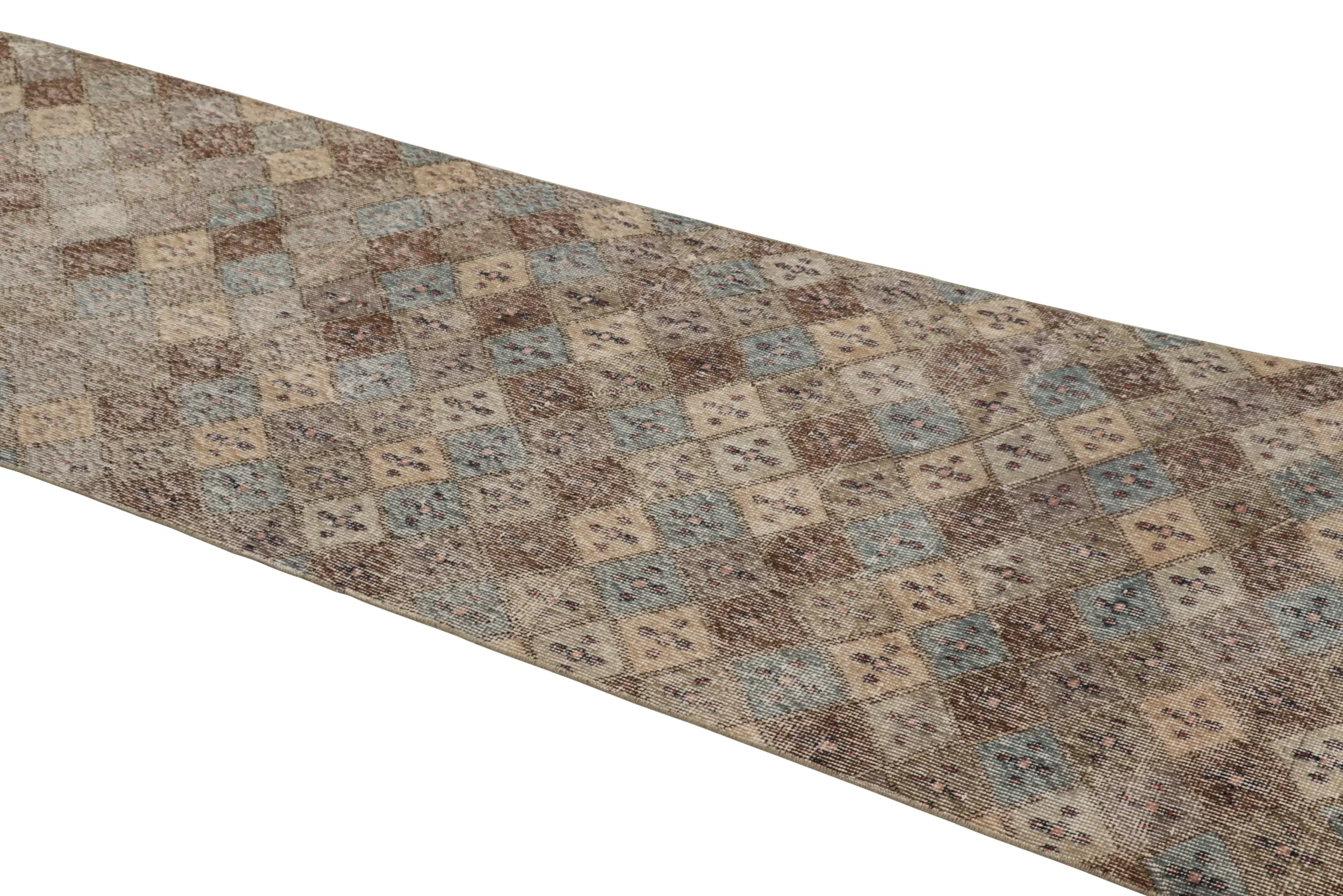 Vintage Turkish Distressed Geometric Runner Rug
