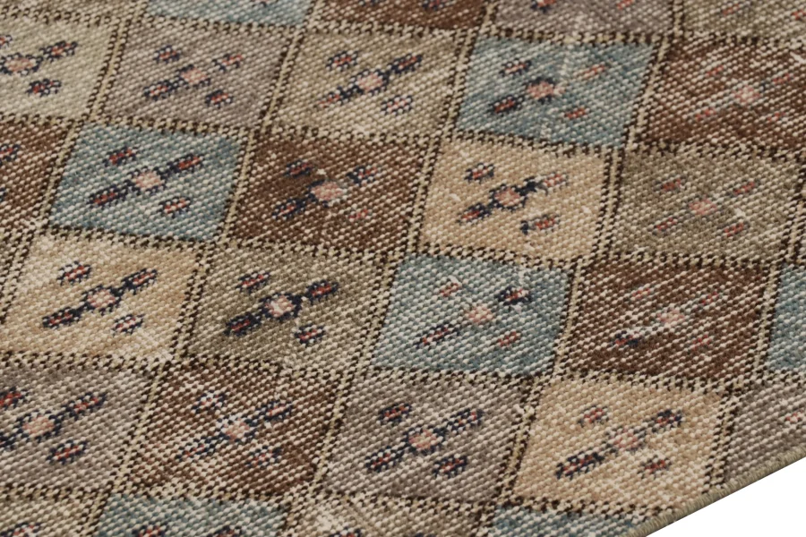 Vintage Turkish Distressed Geometric Runner Rug