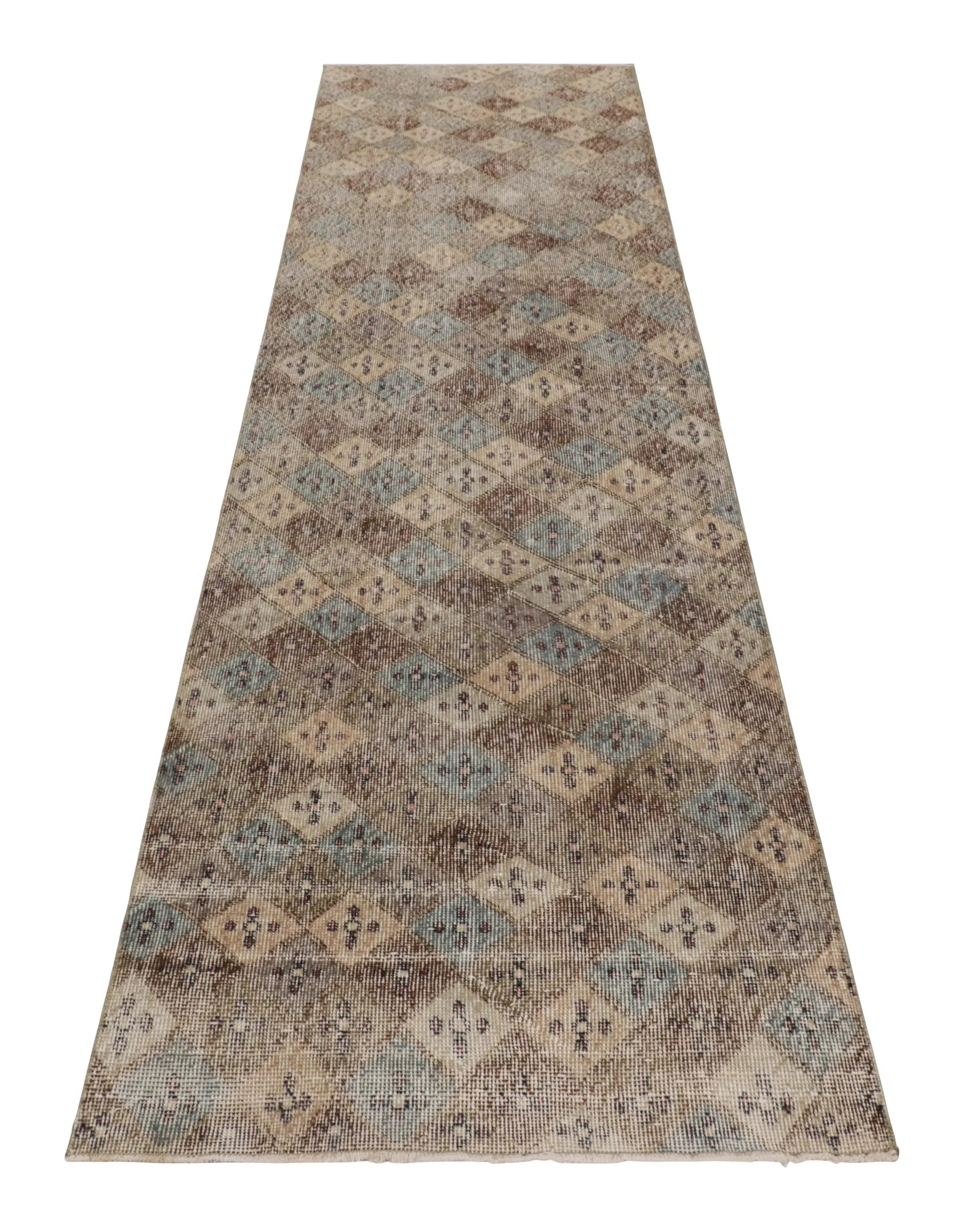 Vintage Turkish Distressed Geometric Runner Rug