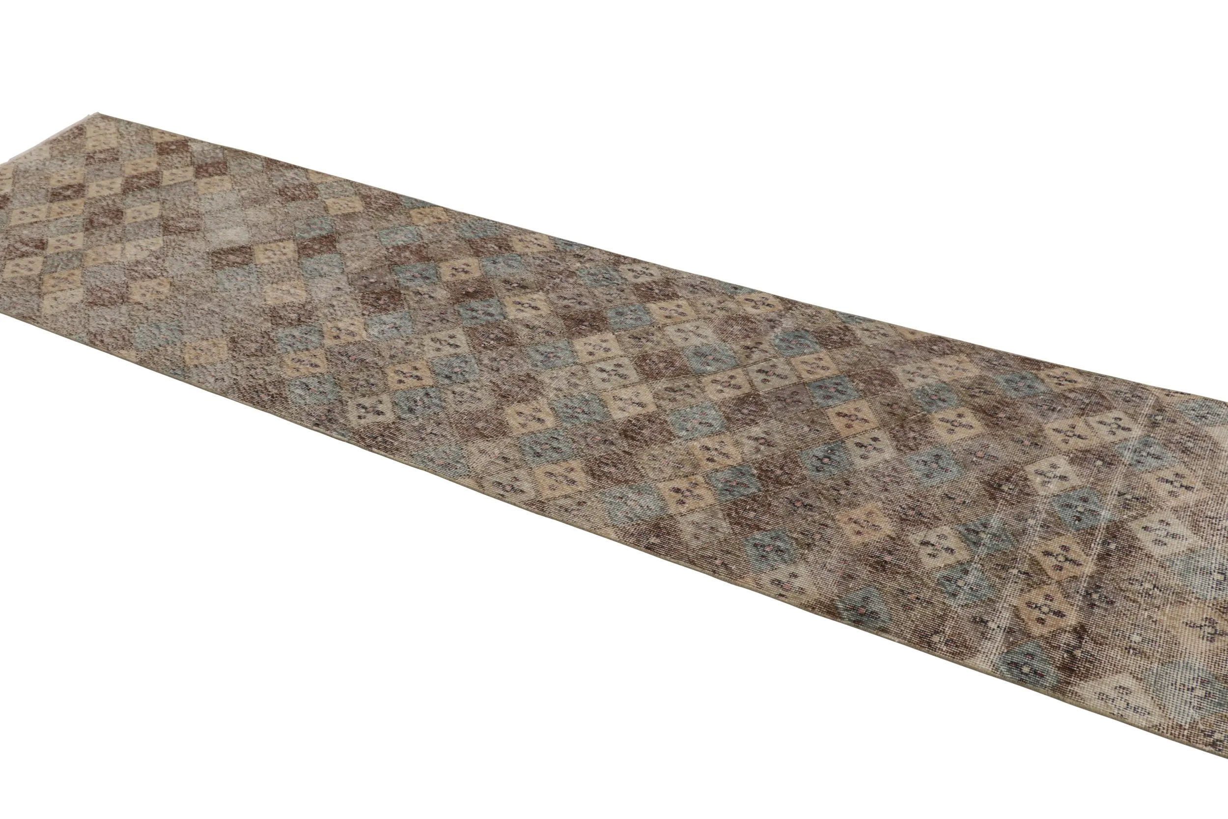 Vintage Turkish Distressed Geometric Runner Rug