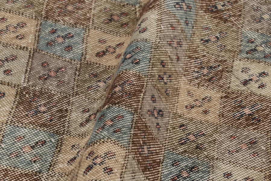 Vintage Turkish Distressed Geometric Runner Rug