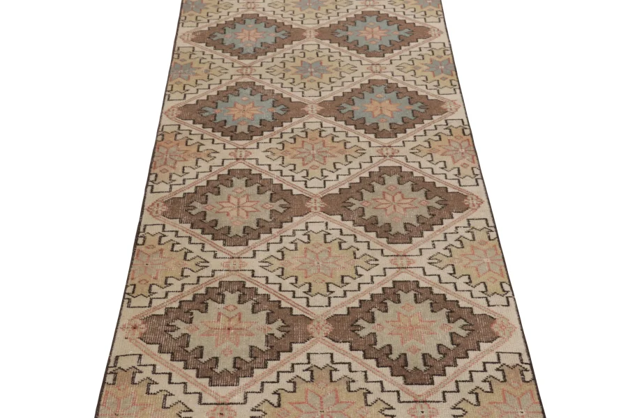 Vintage Turkish Distressed Geometric Runner Rug