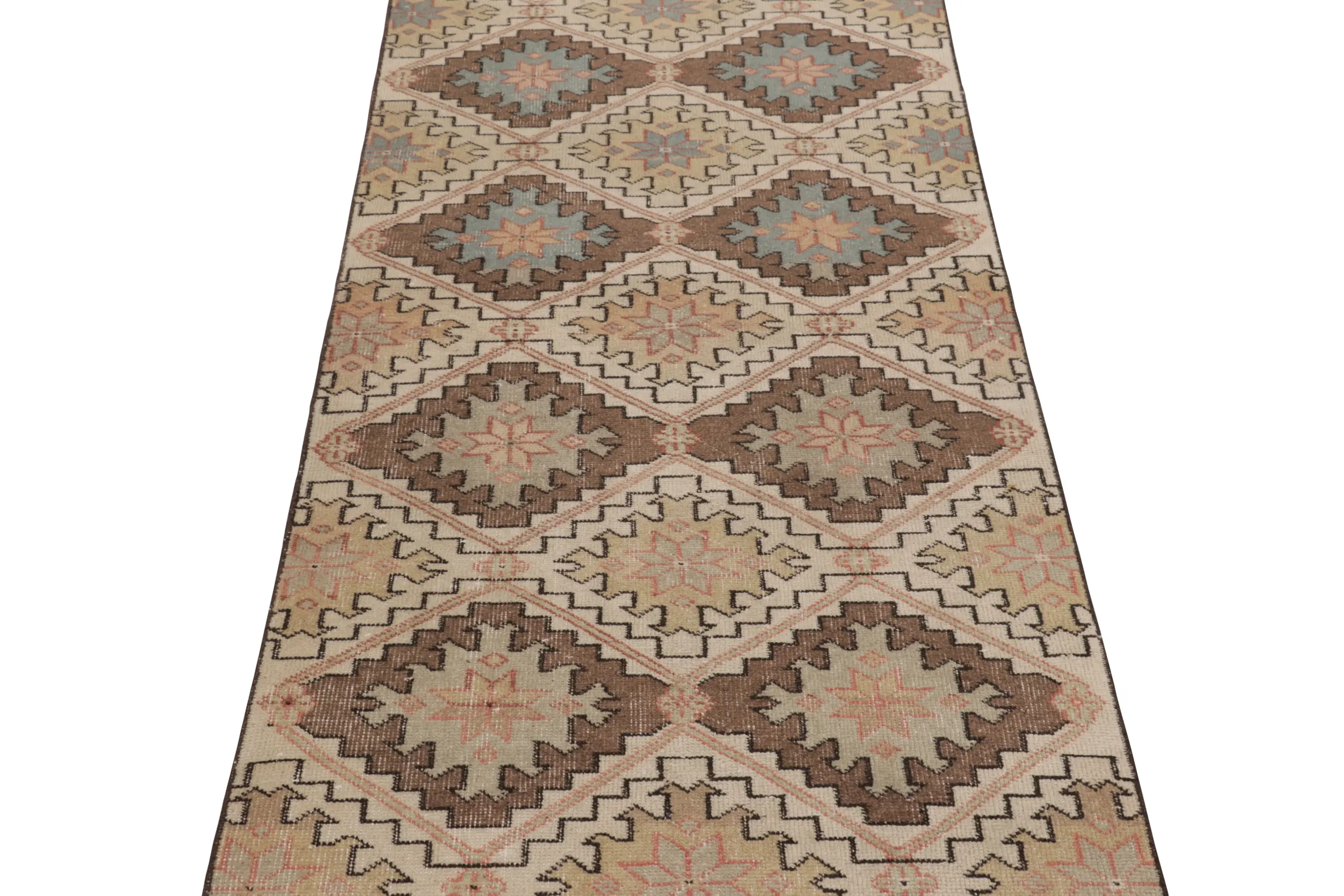Vintage Turkish Distressed Geometric Runner Rug