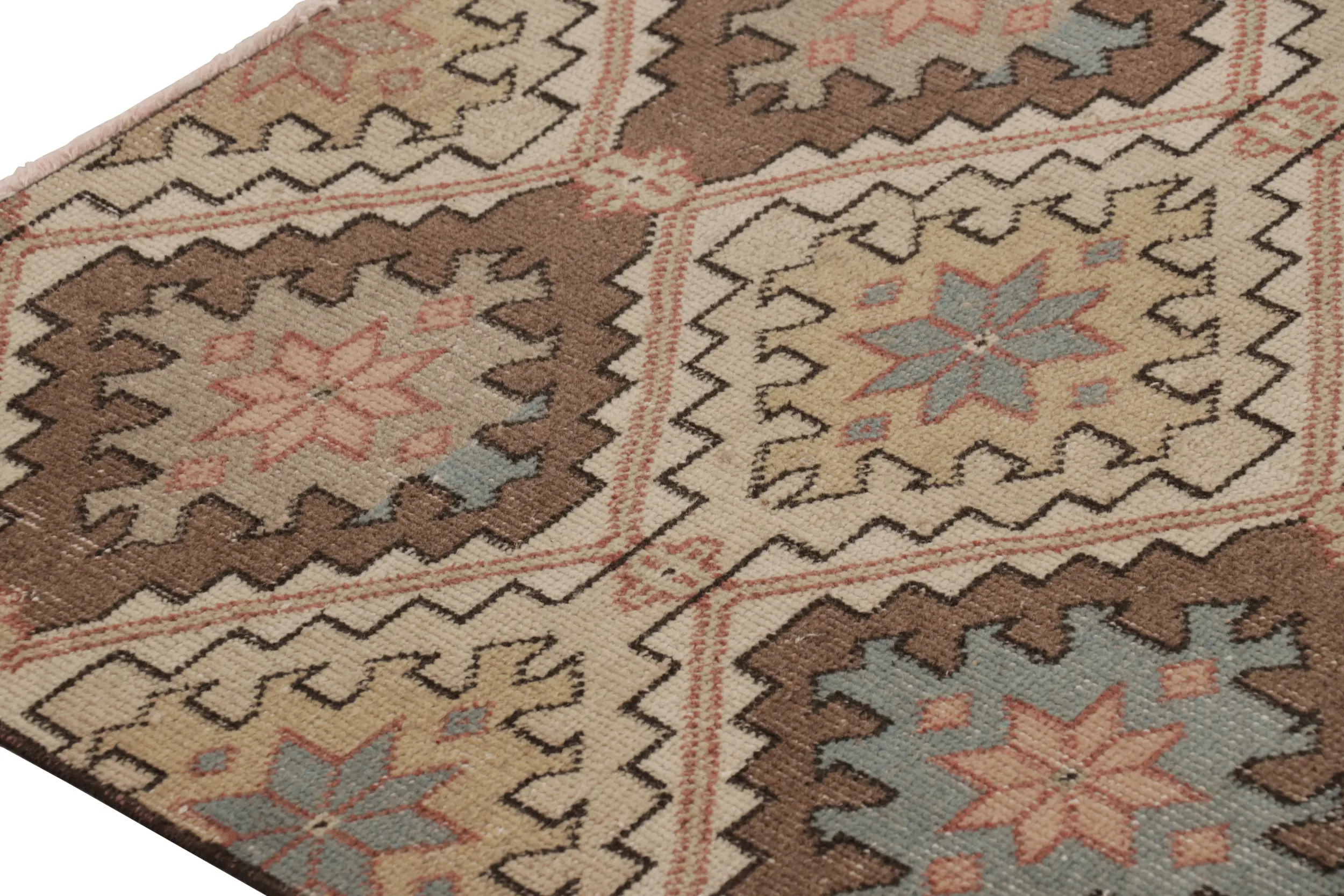 Vintage Turkish Distressed Geometric Runner Rug