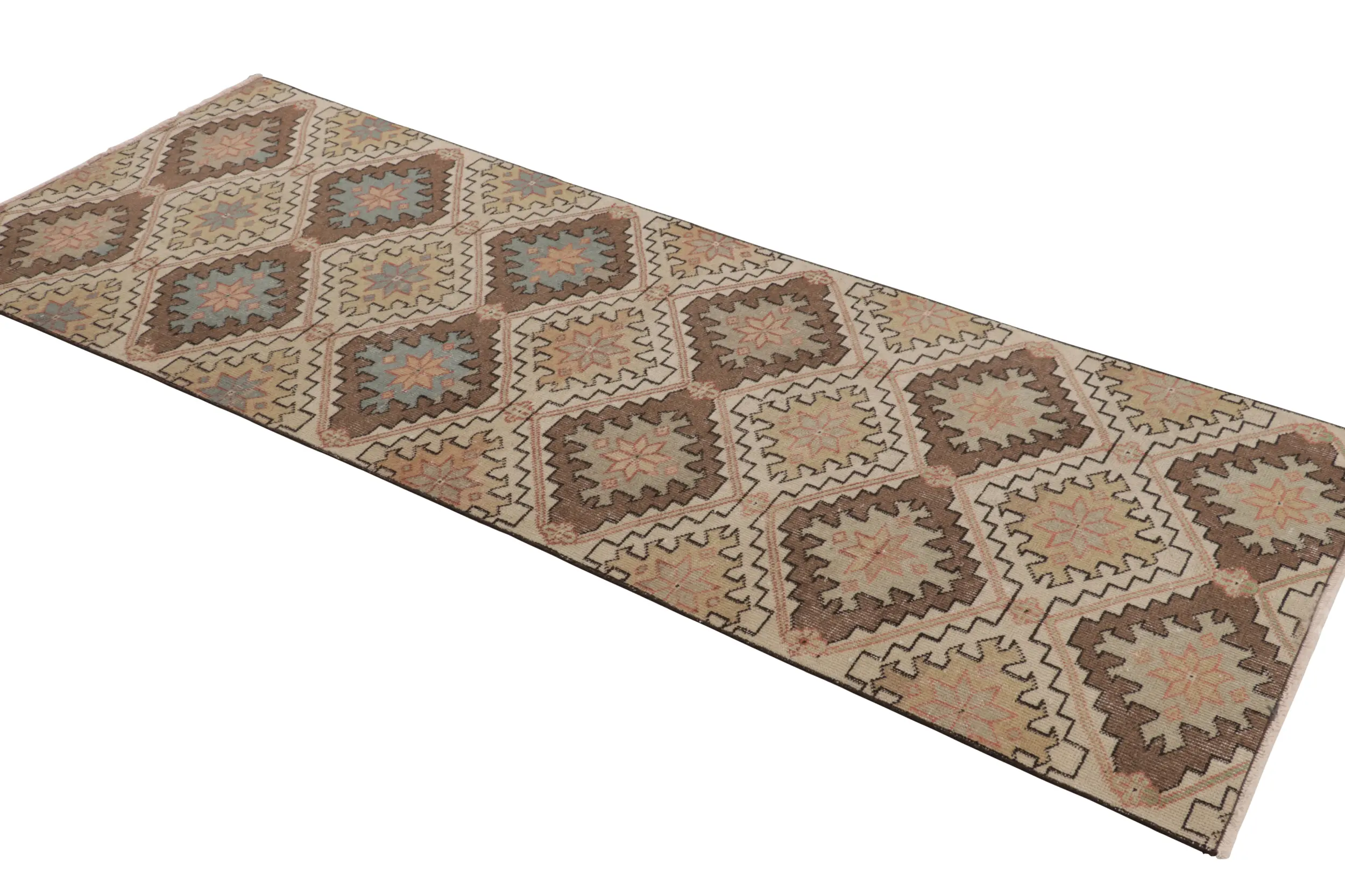 Vintage Turkish Distressed Geometric Runner Rug