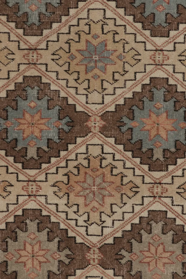 Vintage Turkish Distressed Geometric Runner Rug