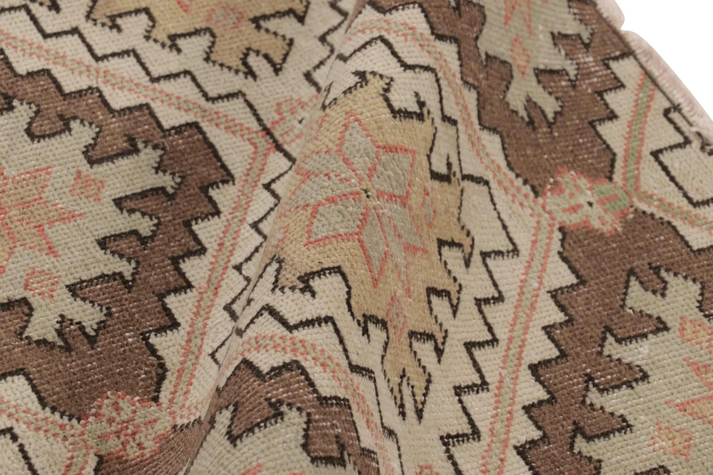 Vintage Turkish Distressed Geometric Runner Rug