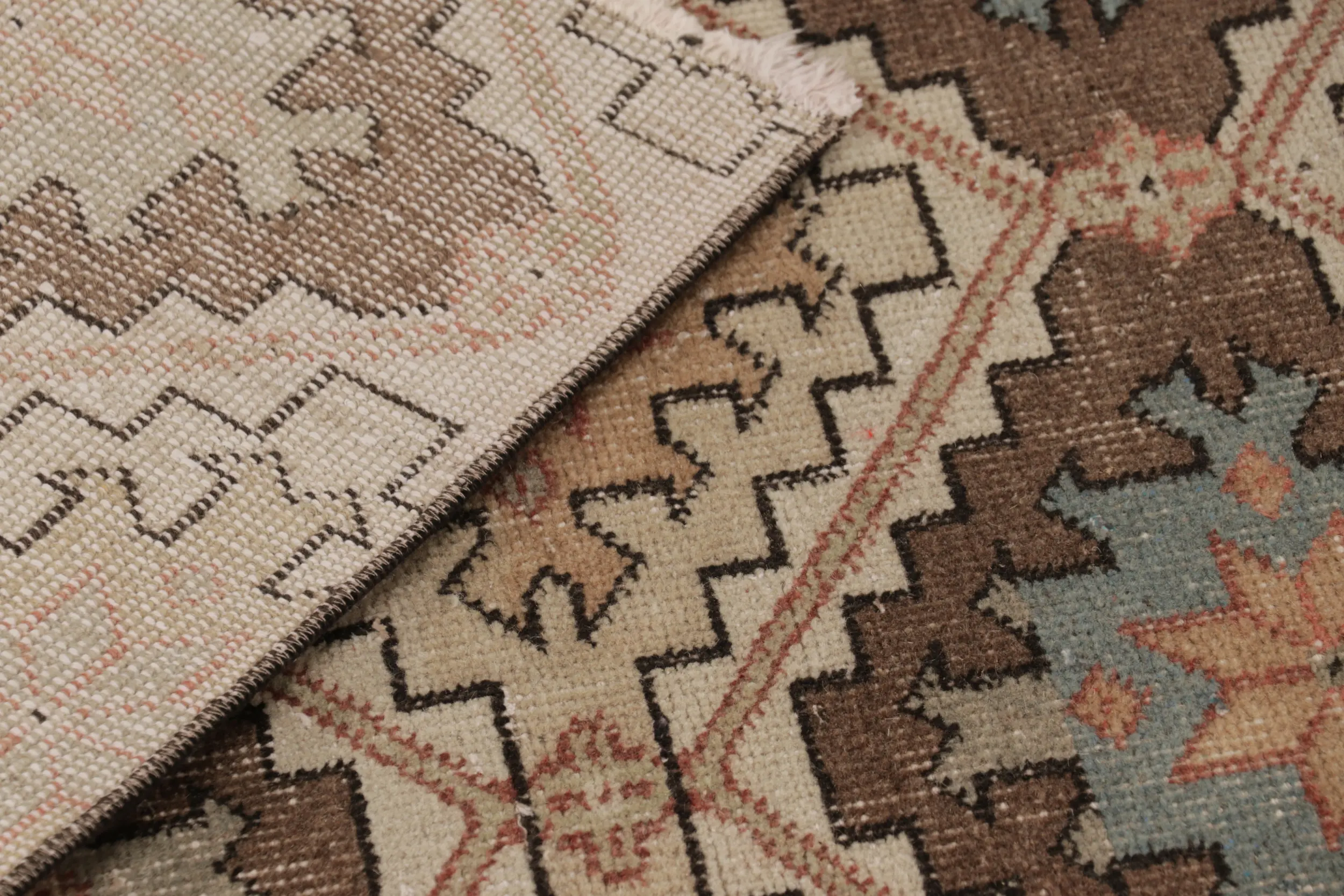 Vintage Turkish Distressed Geometric Runner Rug