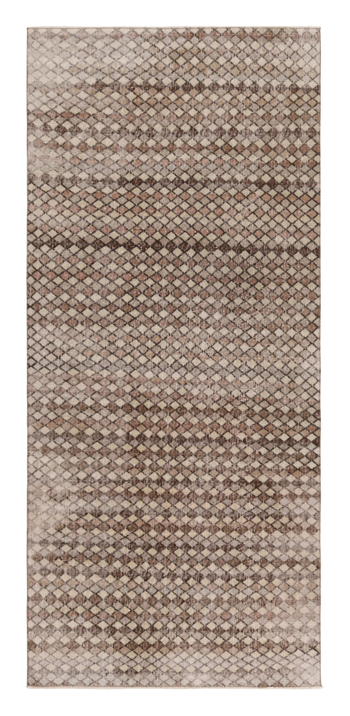 Vintage Turkish Distressed Geometric Runner Rug