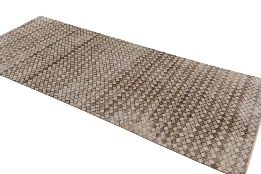 Vintage Turkish Distressed Geometric Runner Rug