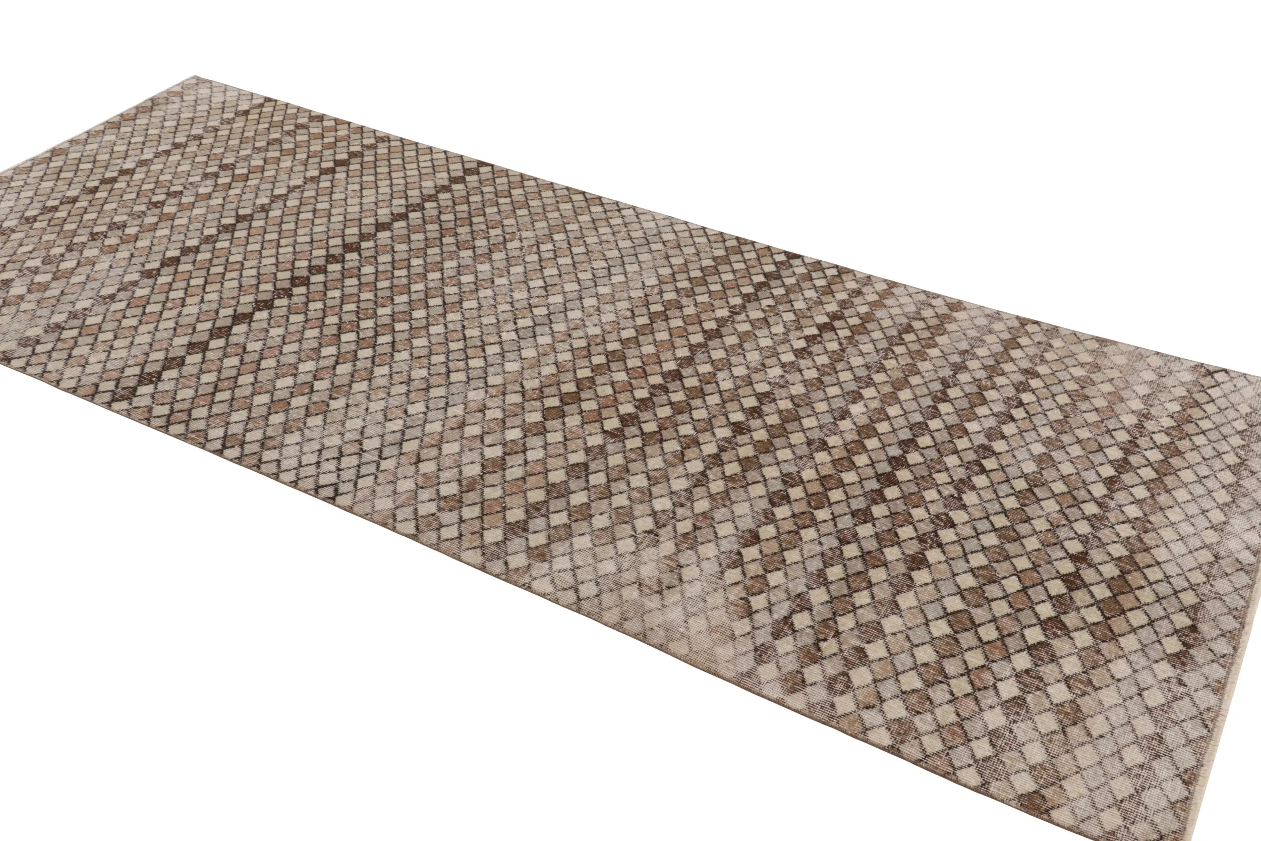 Vintage Turkish Distressed Geometric Runner Rug