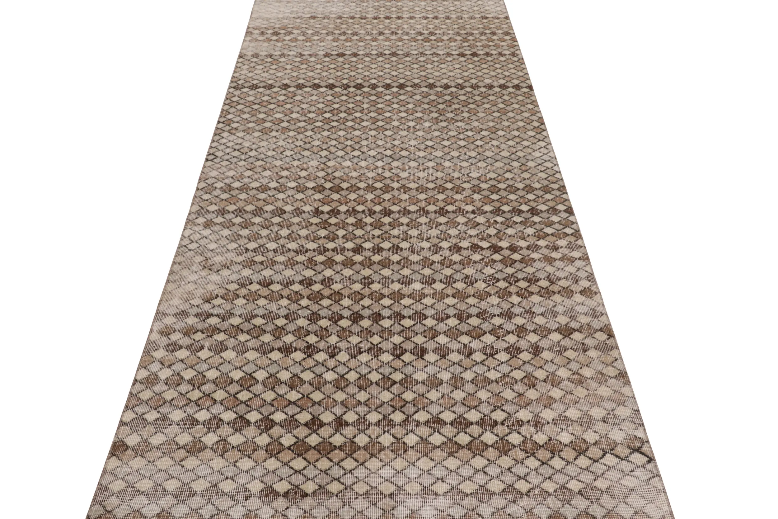 Vintage Turkish Distressed Geometric Runner Rug