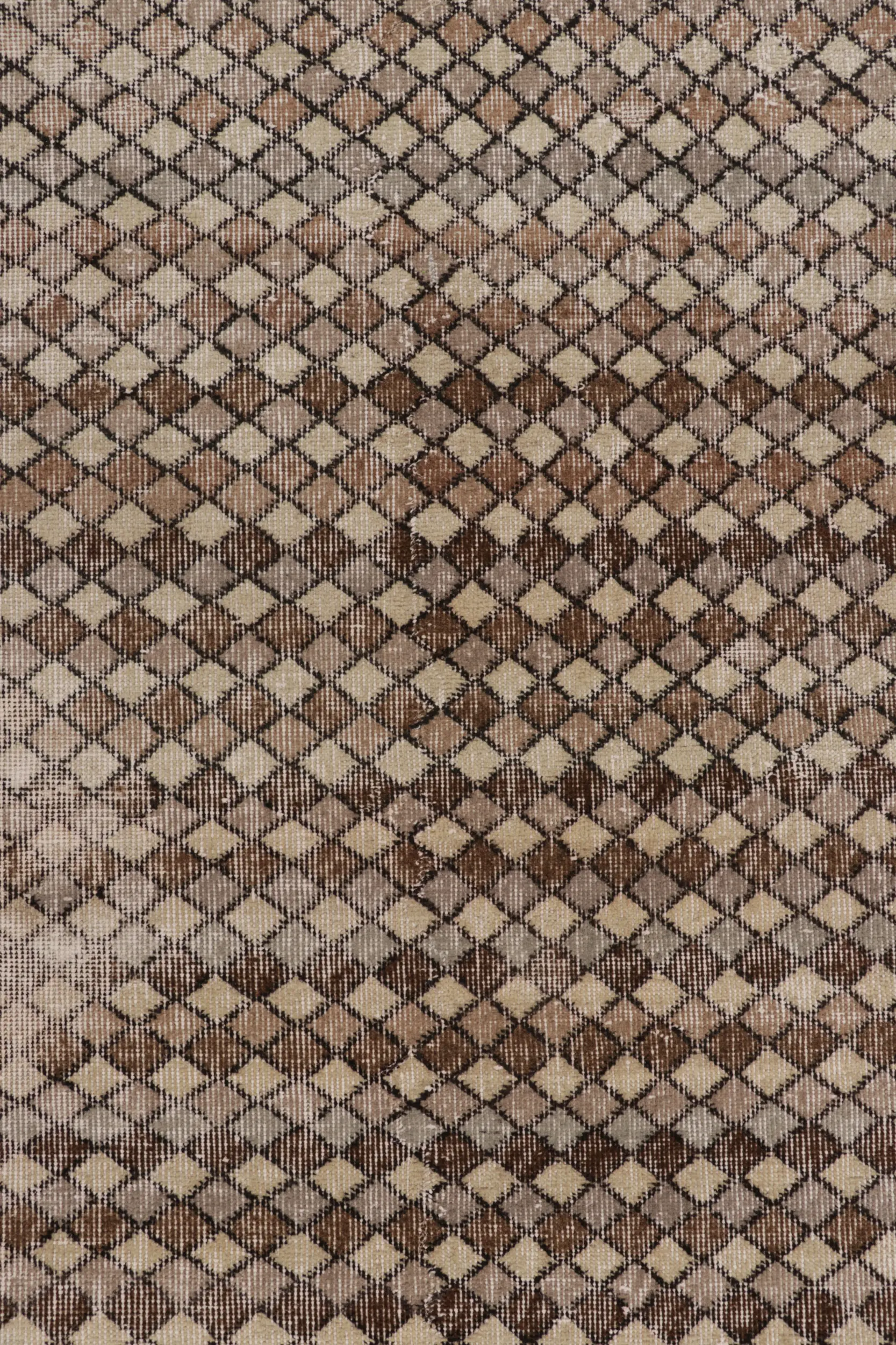 Vintage Turkish Distressed Geometric Runner Rug
