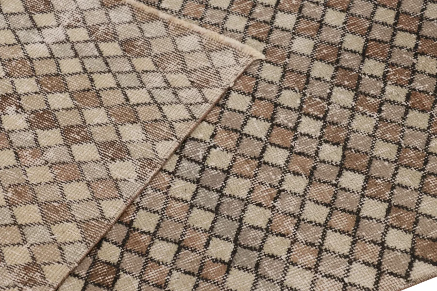 Vintage Turkish Distressed Geometric Runner Rug