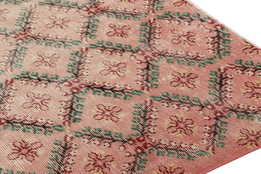 Vintage Turkish Distressed Floral Geometric Rug