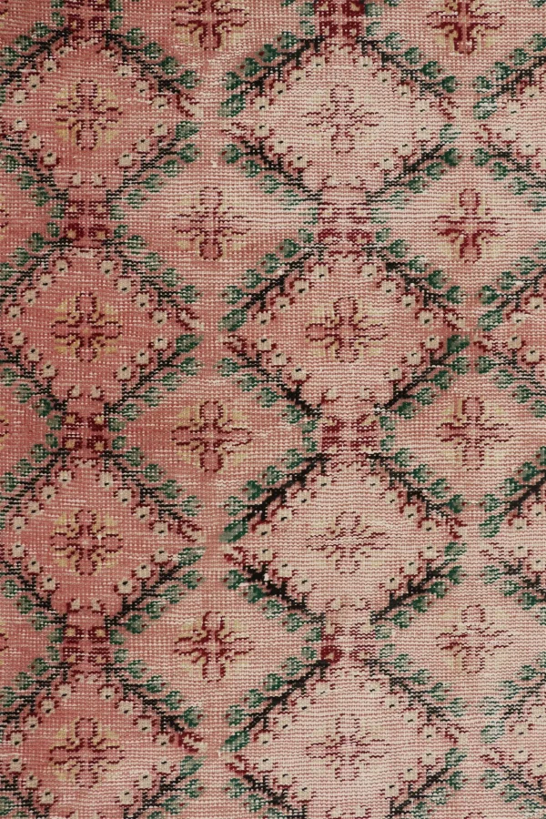 Vintage Turkish Distressed Floral Geometric Rug