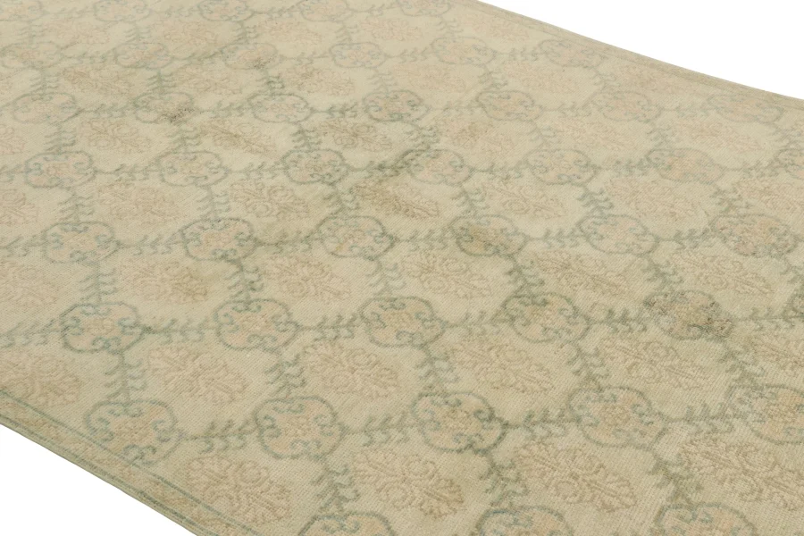 Vintage Turkish Distressed Floral Geometric Rug
