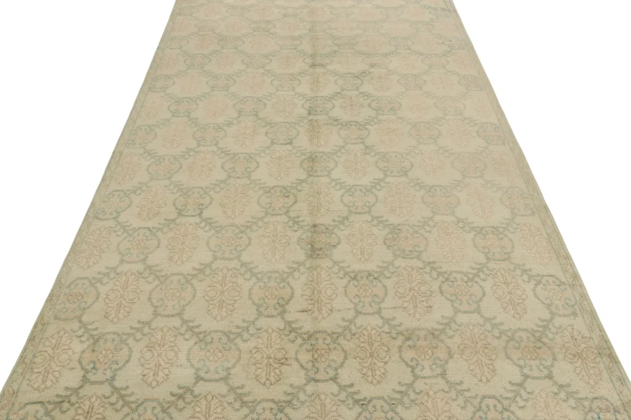 Vintage Turkish Distressed Floral Geometric Rug