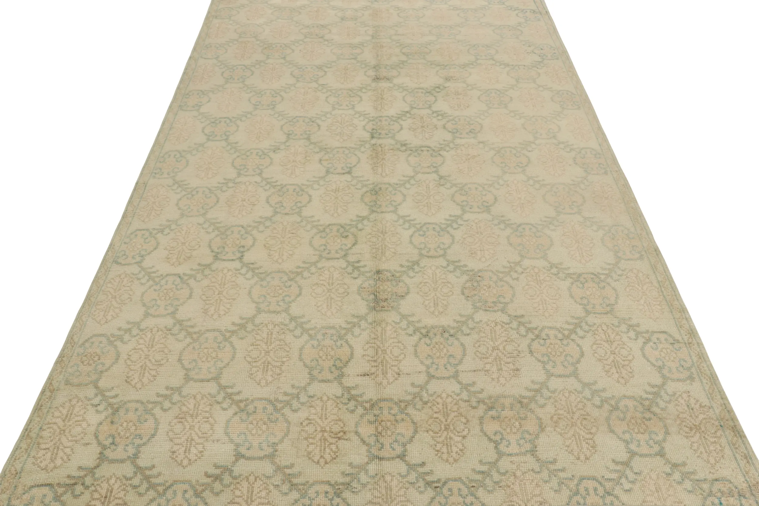 Vintage Turkish Distressed Floral Geometric Rug