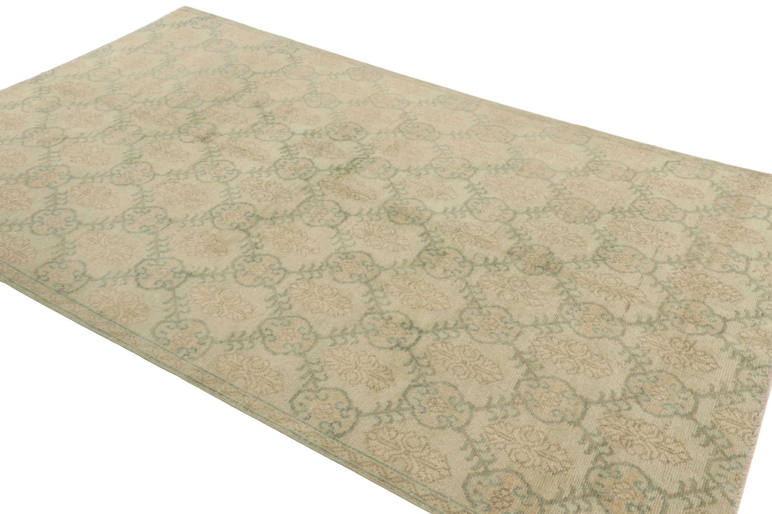 Vintage Turkish Distressed Floral Geometric Rug