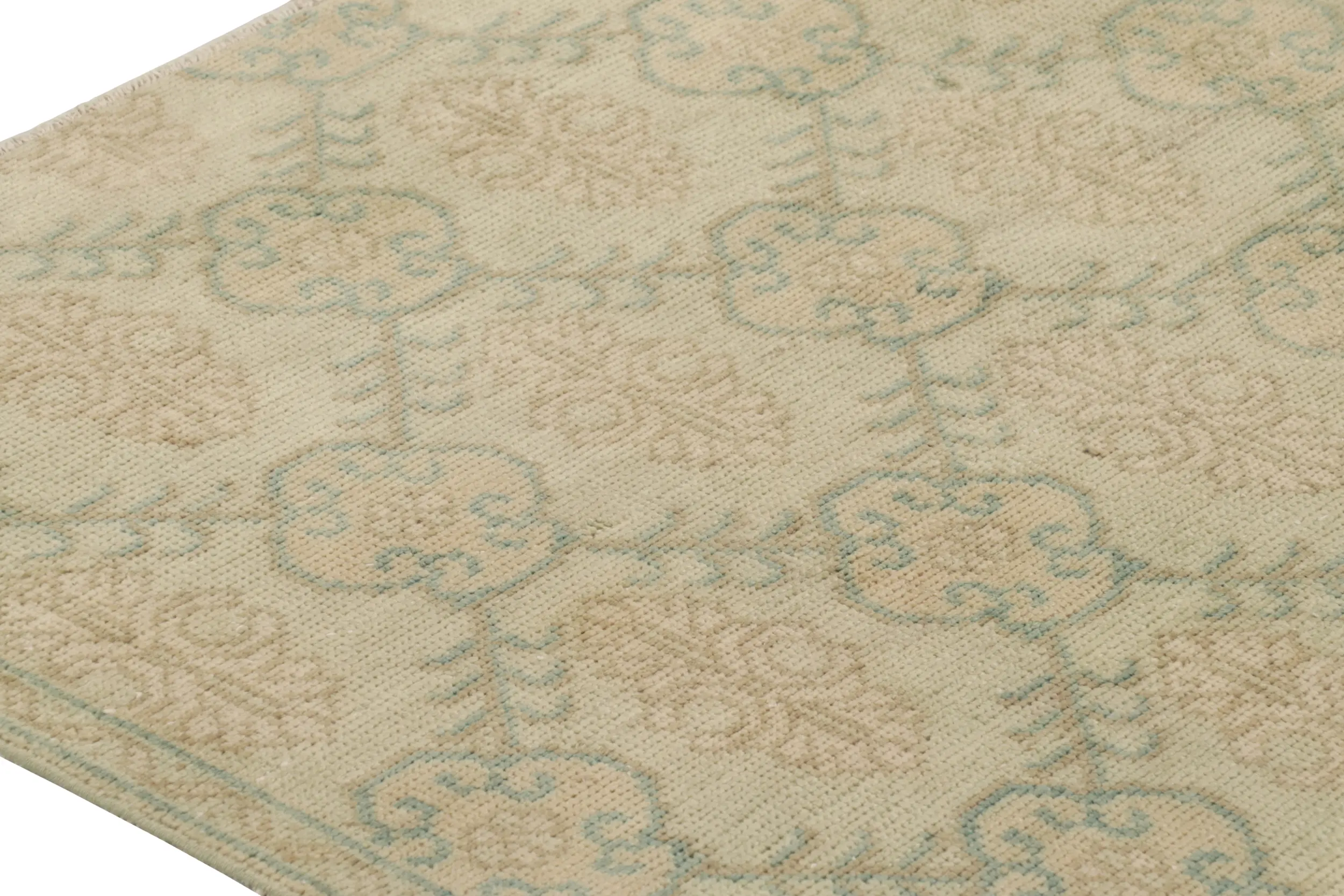 Vintage Turkish Distressed Floral Geometric Rug