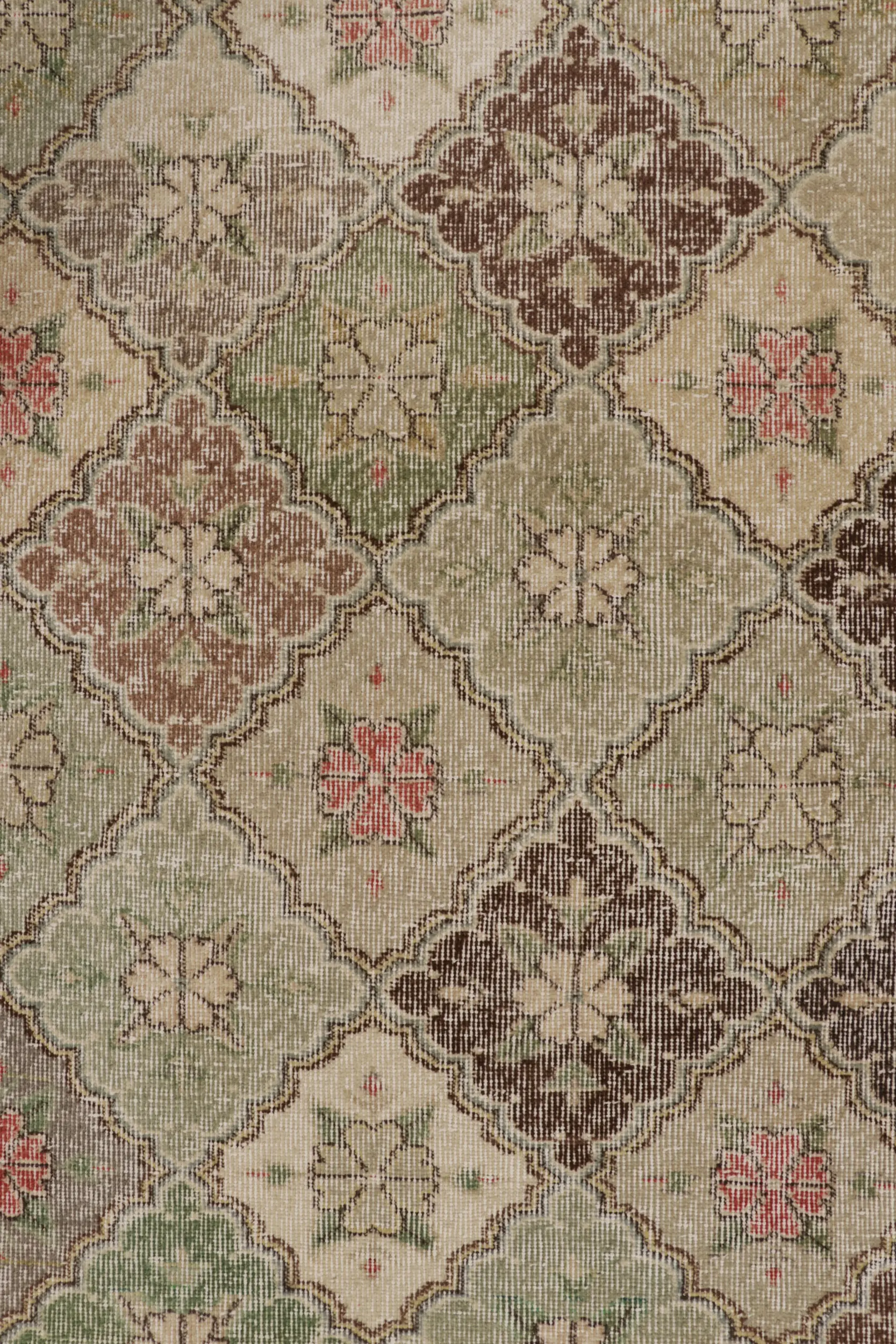 Vintage Turkish Distressed Floral Geometric Rug