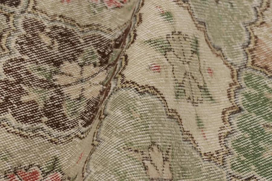 Vintage Turkish Distressed Floral Geometric Rug