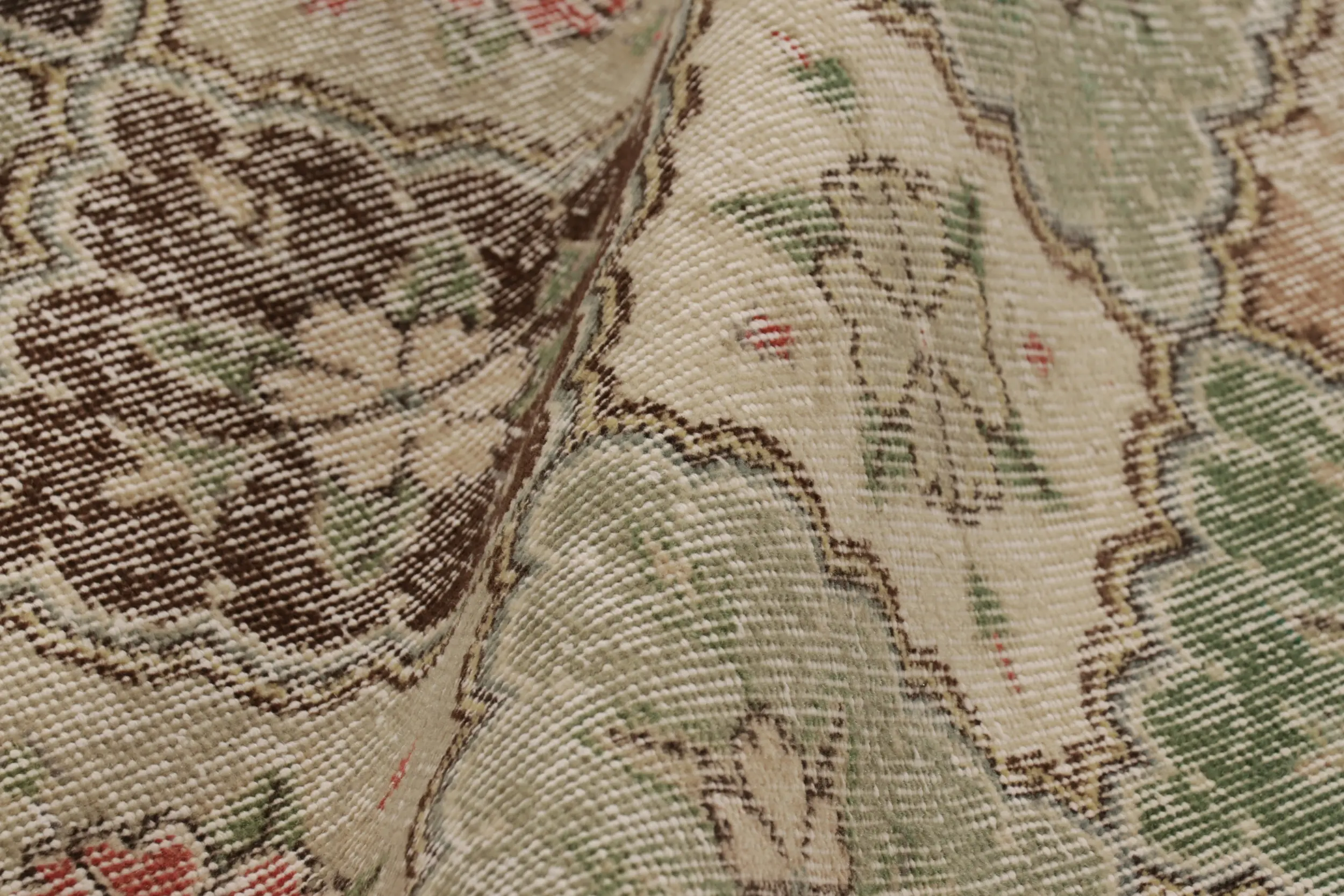 Vintage Turkish Distressed Floral Geometric Rug