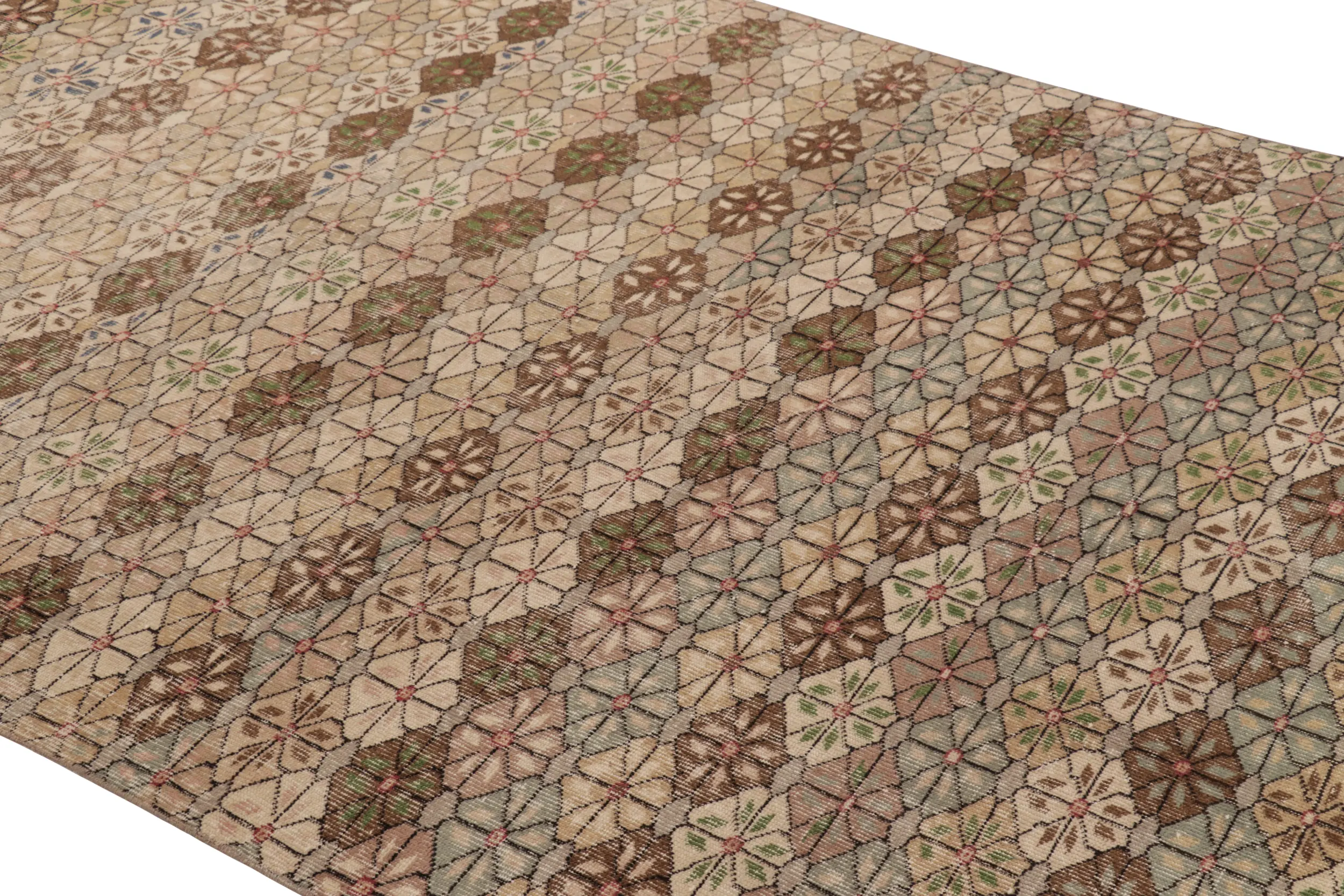 Vintage Turkish Distressed Geometric Floral Rug
