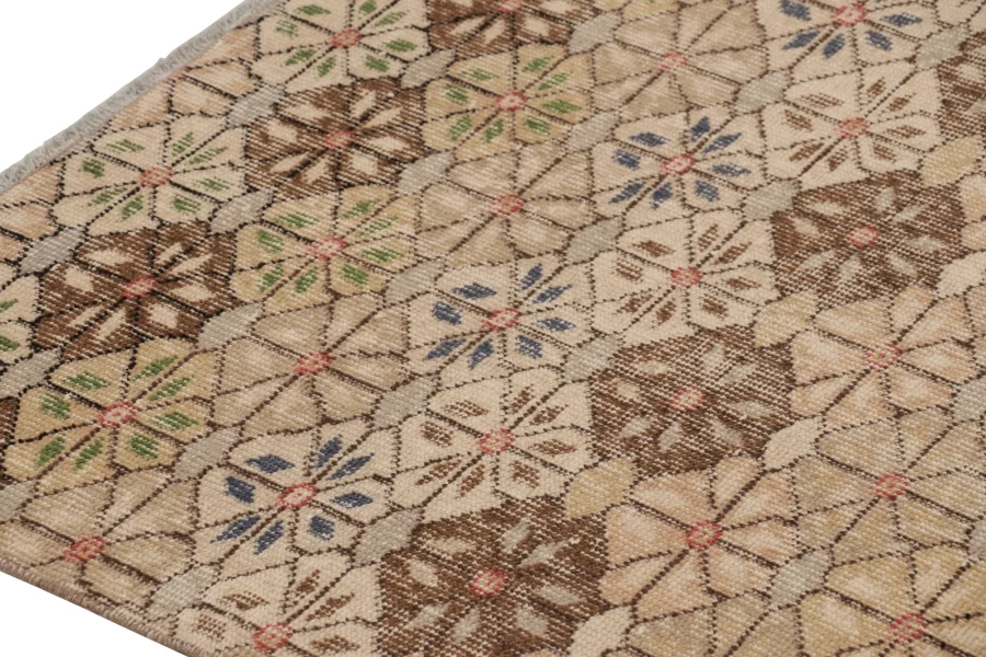 Vintage Turkish Distressed Geometric Floral Rug