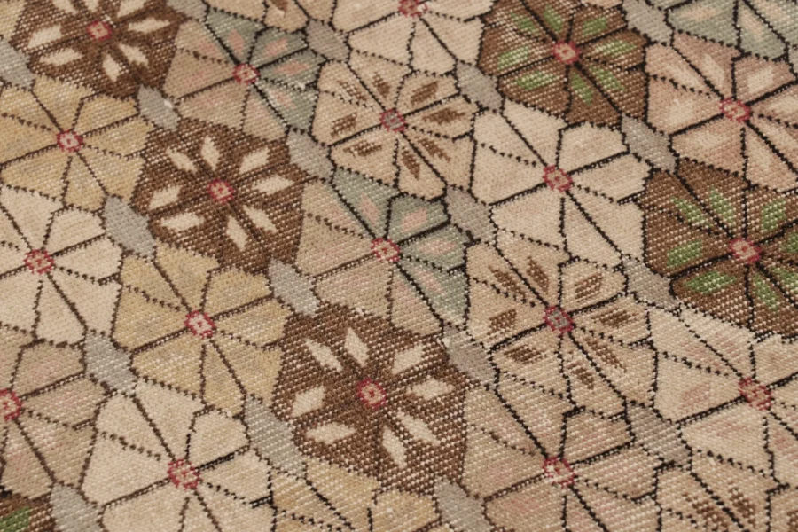 Vintage Turkish Distressed Geometric Floral Rug