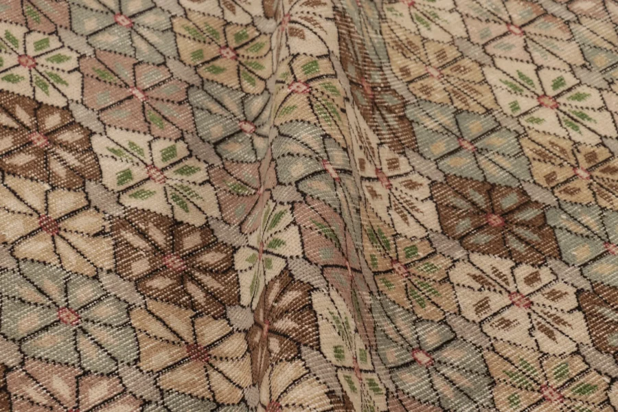 Vintage Turkish Distressed Geometric Floral Rug