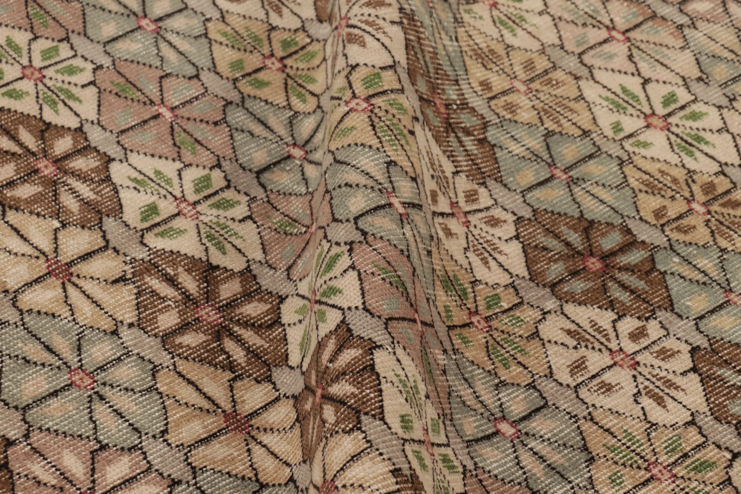 Vintage Turkish Distressed Geometric Floral Rug