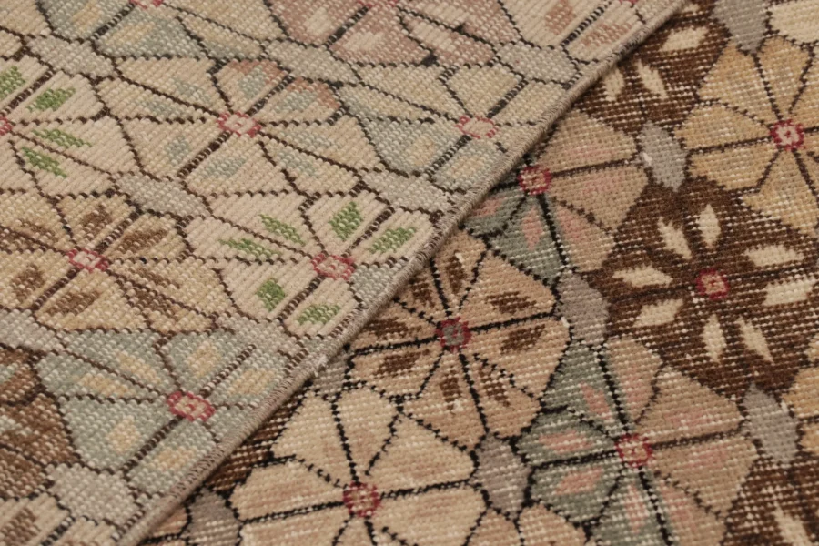 Vintage Turkish Distressed Geometric Floral Rug