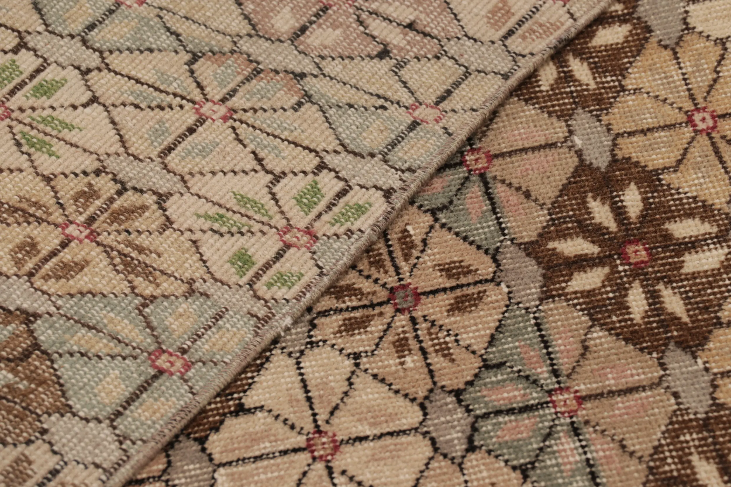 Vintage Turkish Distressed Geometric Floral Rug