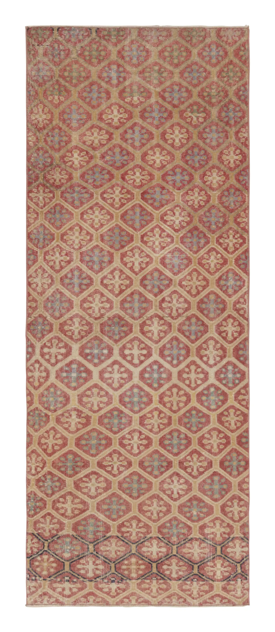 Vintage Turkish Distressed Diamond Geometric Rug