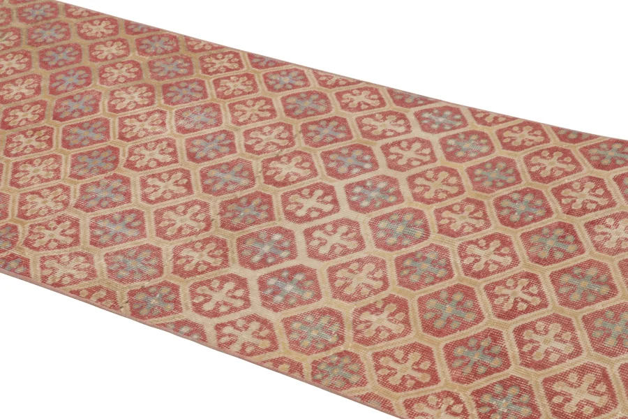 Vintage Turkish Distressed Diamond Geometric Rug