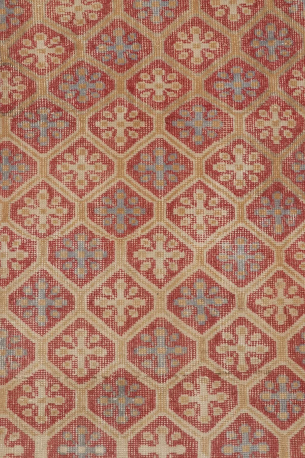 Vintage Turkish Distressed Diamond Geometric Rug