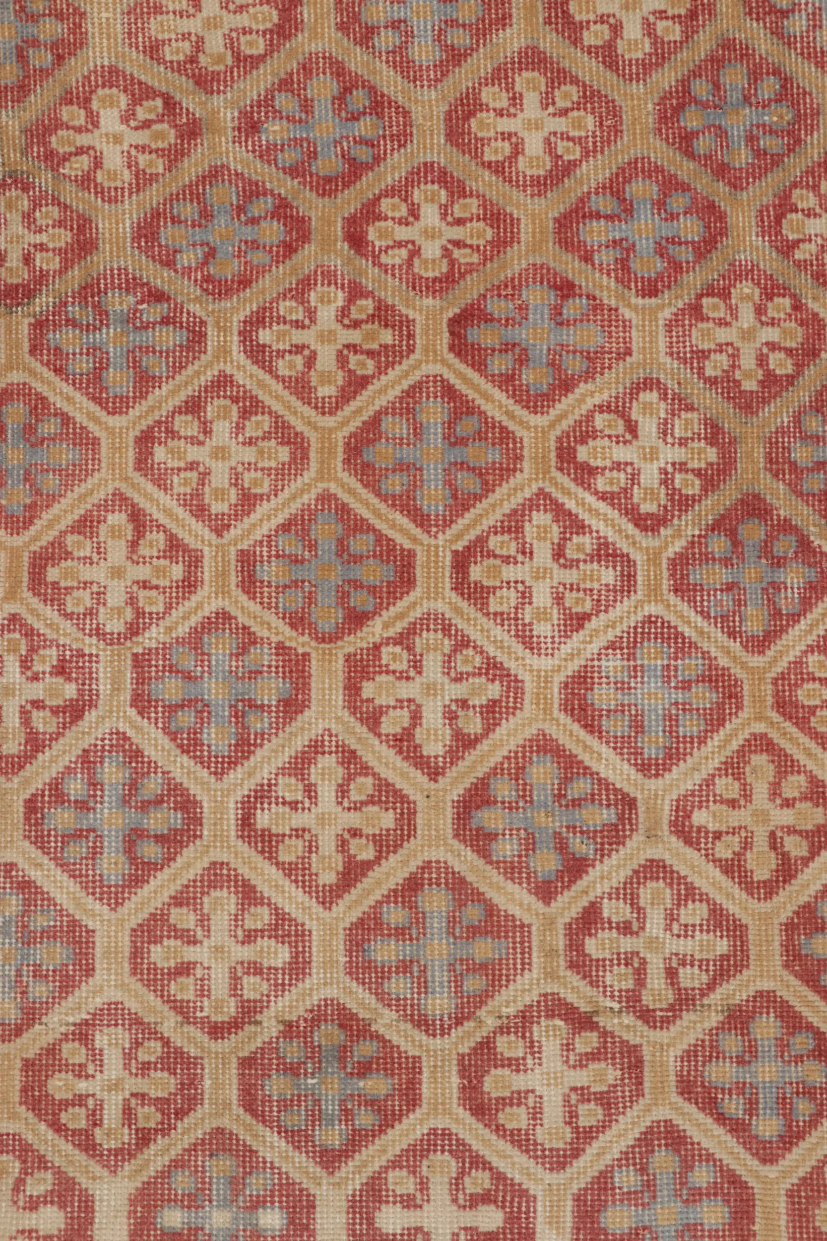 Vintage Turkish Distressed Diamond Geometric Rug