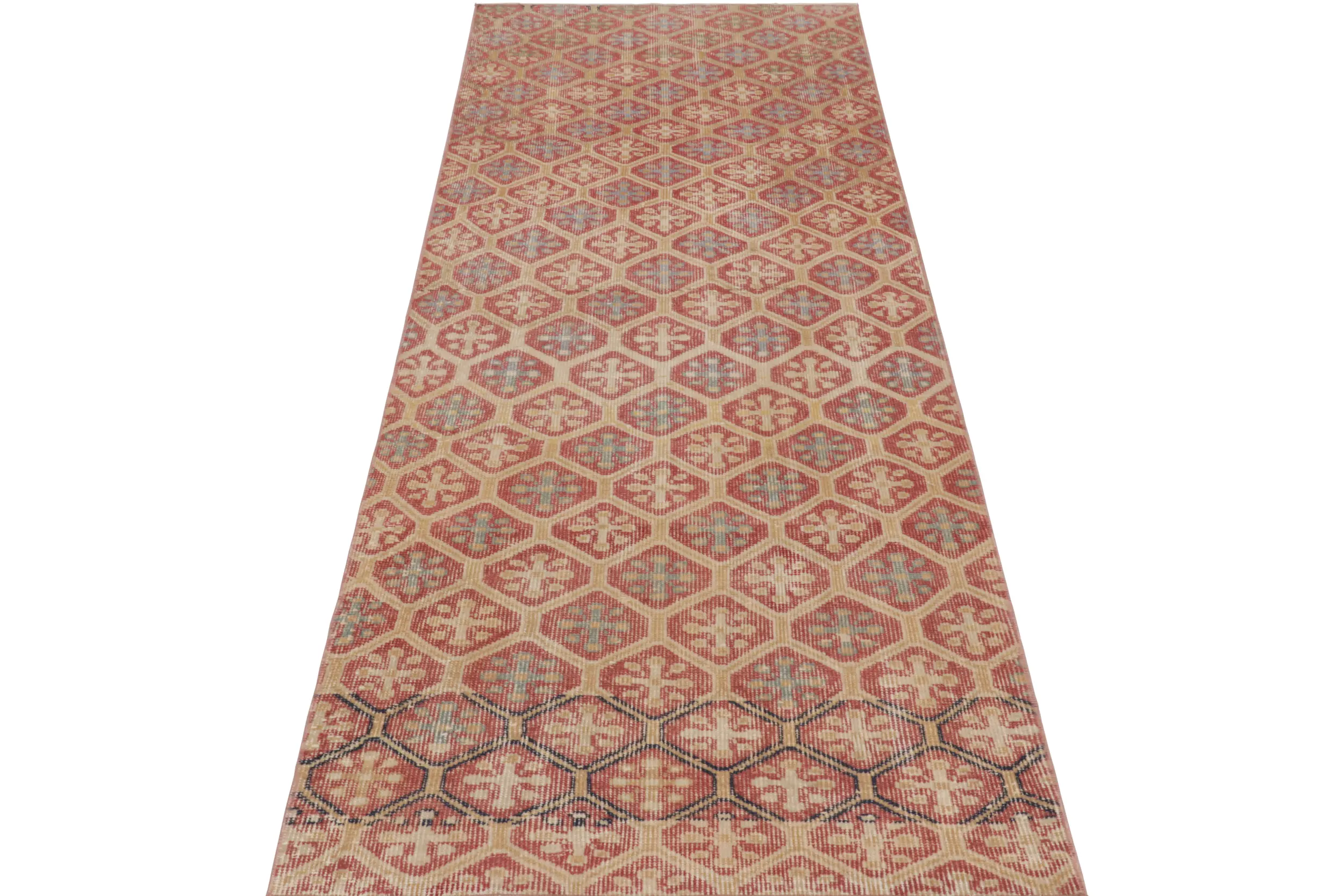 Vintage Turkish Distressed Diamond Geometric Rug