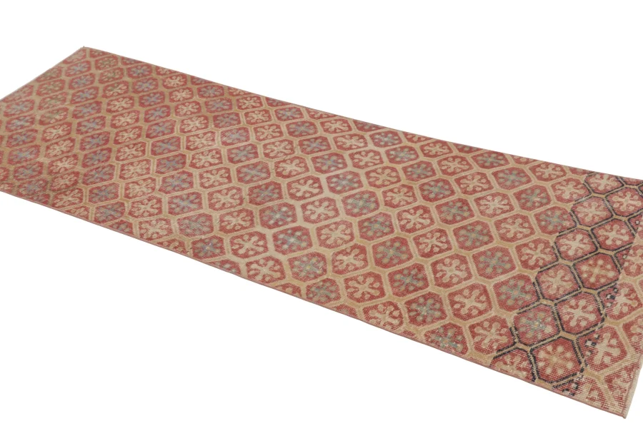 Vintage Turkish Distressed Diamond Geometric Rug