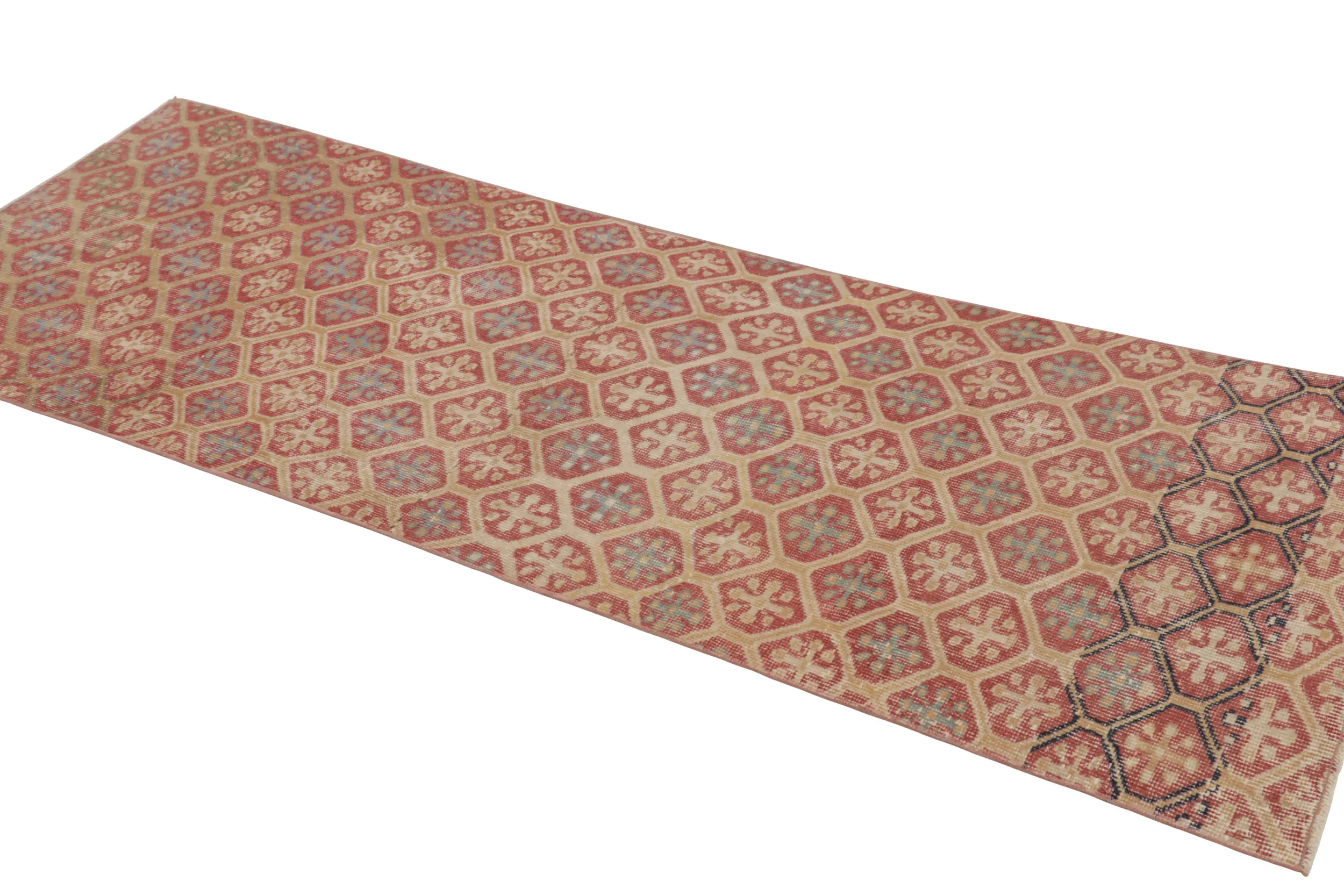 Vintage Turkish Distressed Diamond Geometric Rug